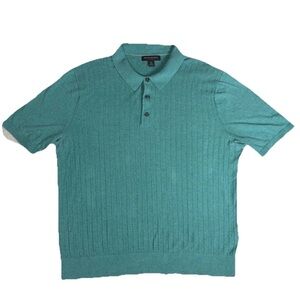 Banana Republic Silk Linen Men's Polo Shirt Blue Green Turquoise Size M